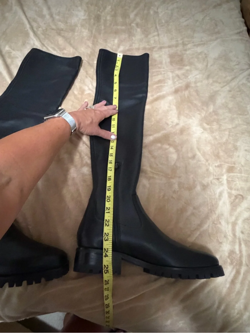 NWT PAIGE Bryn Black Over-the-Knee Leather Lug-Sole Boots 7.5